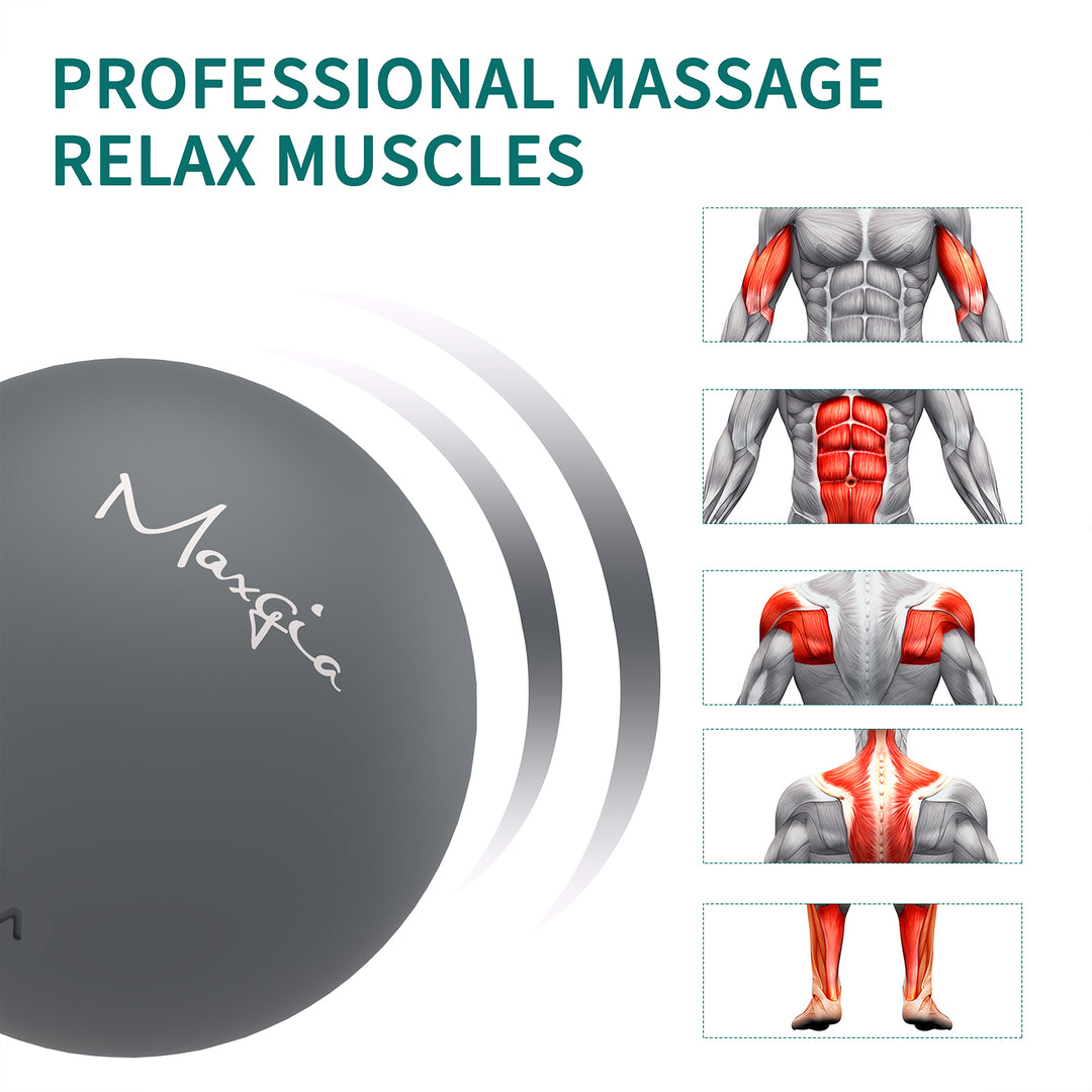 Maxgia Single Massage Ball, 3" Vibrating Massage Roller Ball with 5 Vibrations, Gray